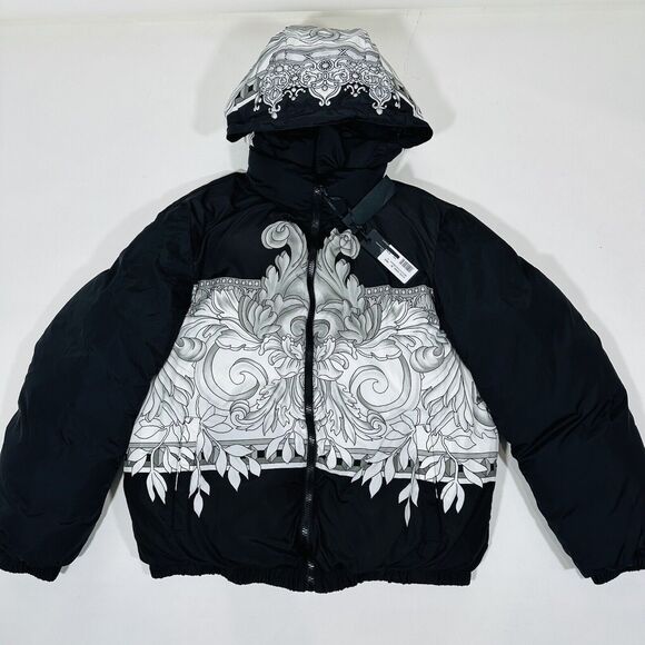 Versace Medusa Barocco Gray Black Reversible Down Puffer Jacket 50/L NWT $2500 - Picture 1 of 13